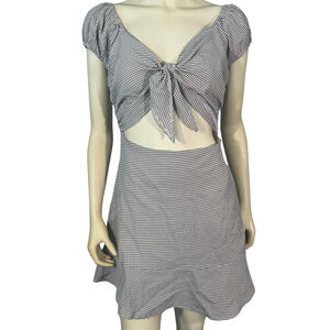 Altar'd State Sz L Minx Fit  Flare Dress Tie Bodice BW Gingham Retro Pinup New